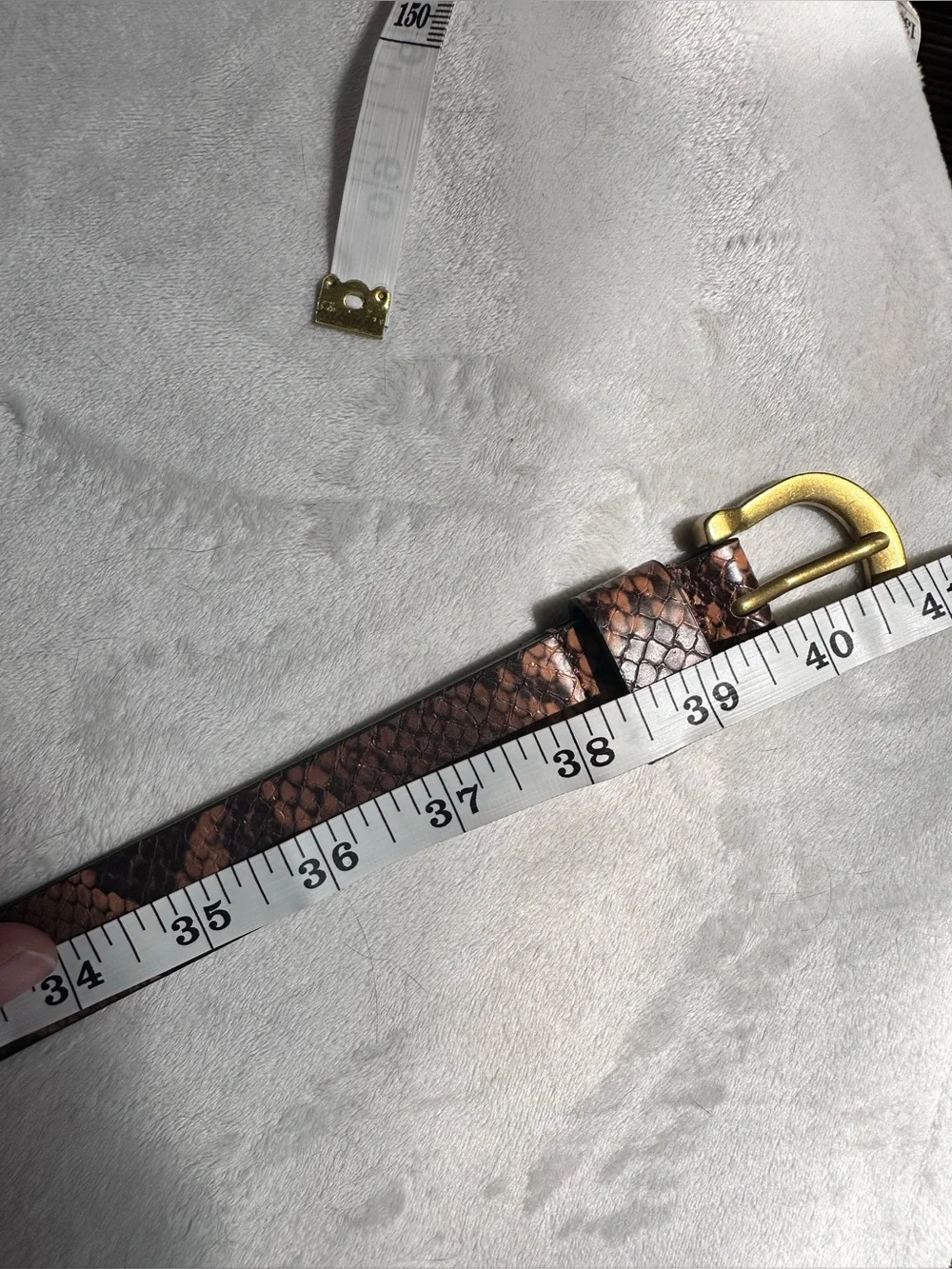 Snake-Print Belt with Brass Buckle - Pink Brown